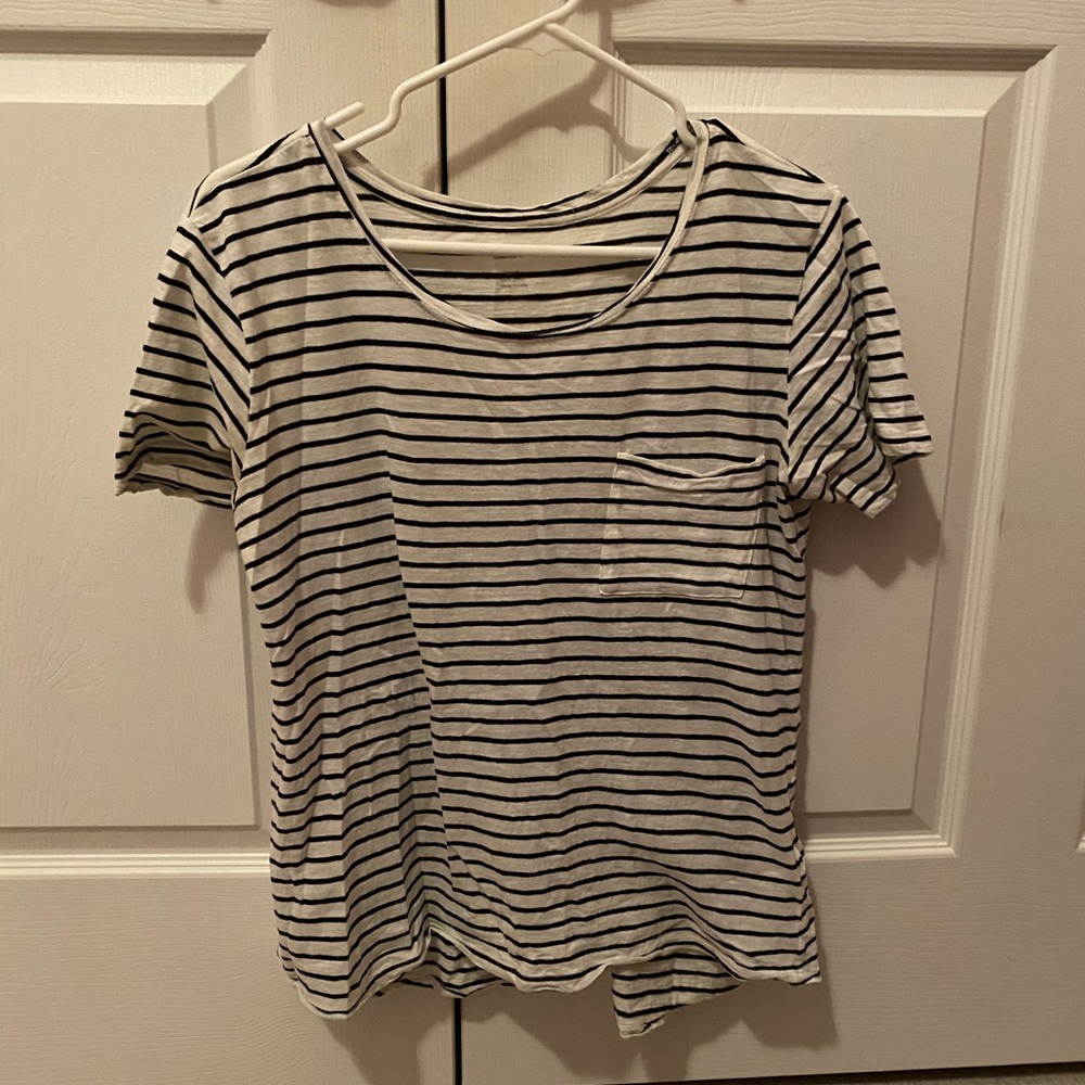 black and white striped tee with pocket